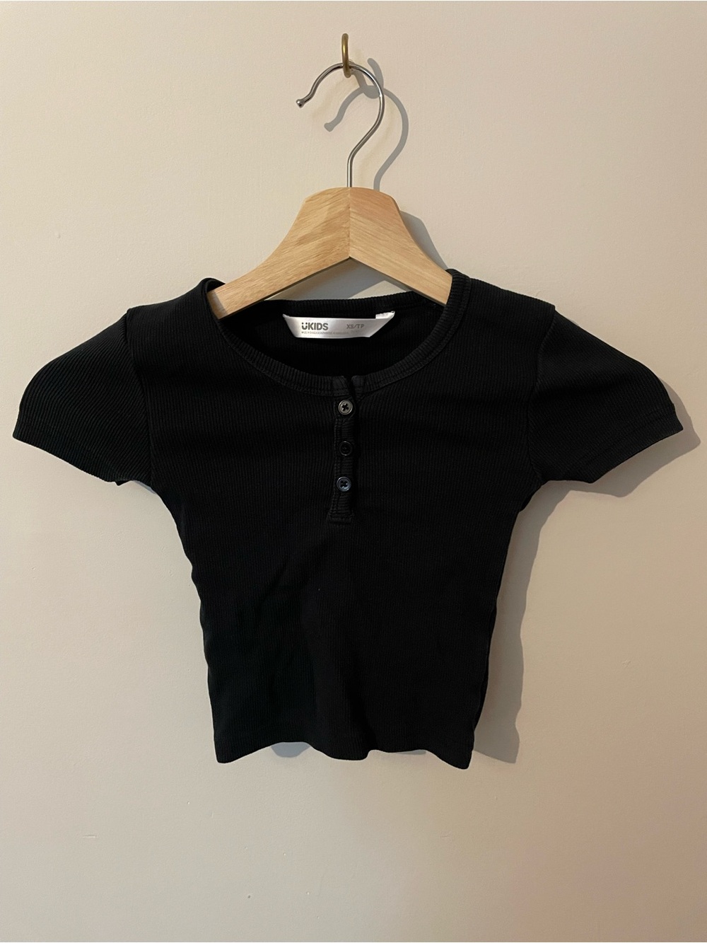 Black Ribbed Henley Tee for Kids
